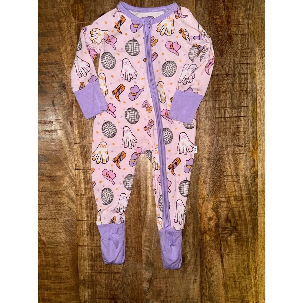 Dream Big Little Co Bamboo Sleeper 0-3M Disco Ghost Pink Purple Western Zip Up